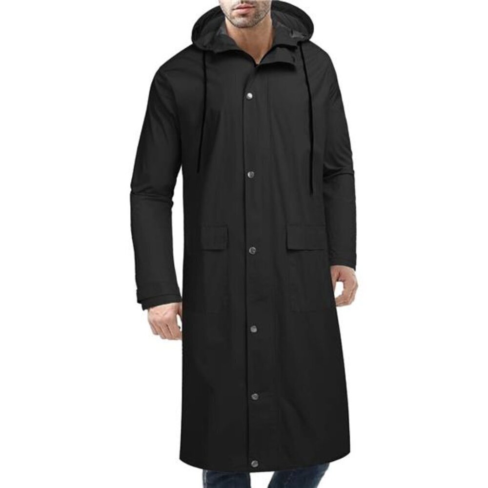 Lightweight Waterproof Rain Jacket Men Long Raincoat Hood